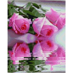 Set goblen cu diamante, cu sasiu, Reflexie de trandafiri, 40x50 cm