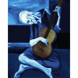 Set pictura pe numere, cu sasiu, Batranul chitarist - Picasso, 40x50 cm