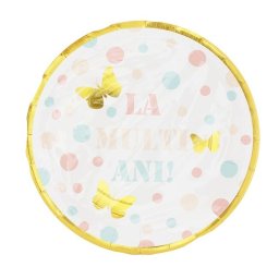 Set 6 farfurii carton La multi ani fluturi 18 cm