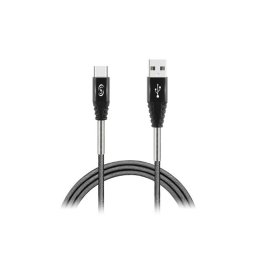 Cablu date textil USB la Type C Fonex, 1 metru, gri