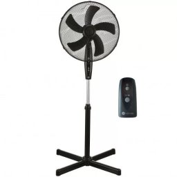 Ventilator cu picior 5 elice, 45W, telecomanda, 3 trepte de viteza, diametru 37 cm, Oscilare, Reglabil, Silentios, Negru