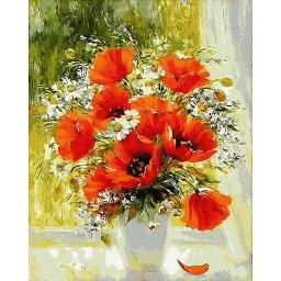 Set pictura pe numere premium, cu sasiu, Maci si margarete, 50x65 cm