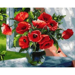 Set pictura pe numere premium, cu sasiu, Buchet rosu, 50x65 cm