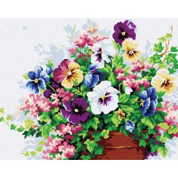 Set pictura pe numere, cu sasiu, Panselute, 40x50 cm