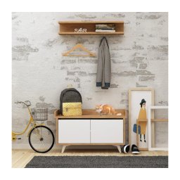 Cuier de perete ARASSO 18,8x80 cm + pantofar 60x90 alb/maro