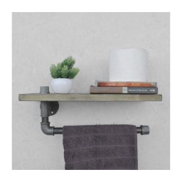 Raft de perete cu suport de prosoape BORURAF 16x40 cm molid/negru