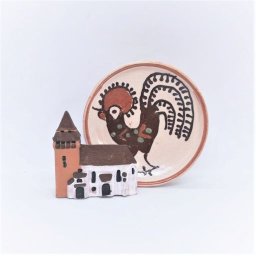SET SUVENIR MINIATURA CERAMICA HOREZU SI REPLICA DUPA BISERICA VISCRI