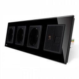 Priza cvadrupla Livolo cu rama din sticla 3 prize simple+TV/internet negru, VL-C7-C4EU/VC-12