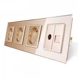 Priza cvadrupla Livolo cu rama din sticla 3 prize simple+TV/internet auriu, VL-C7-C4EU/VC-13