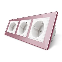 Priza tripla Livolo cu rama din sticla roz, VL-C7C3EU-17
