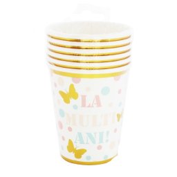 Set 6 pahare carton La multi ani fluturi 200 ml