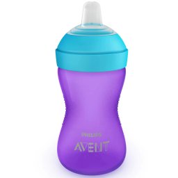 Cana cu tetina moale, rezistenta la muscaturi Philips Avent SCF802/02, 300 ml, 9 luni +, Mov/Albastru