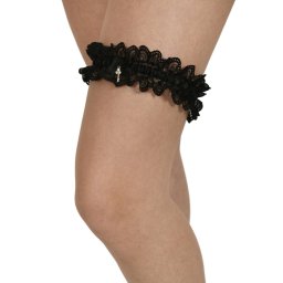 Jartiera din dantela, cu accesoriu cheita, negru (Marime jartiera: S/M)
