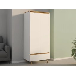 DUA503 - Dulap 85 cm pentru birou, sifonier dormitor cu 2 usi - Alb-Maro, Colectia LIAM