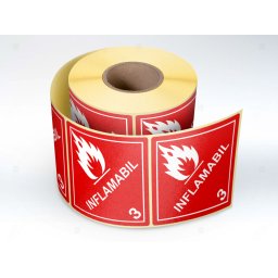 Etichete personalizate, INFLAMABIL, 100x100 mm, 1000 buc rola