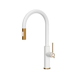 Baterie de bucatarie inox Jennifer SLIM SteelQ cu functie dus - alb nano pvd cupru