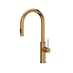 Baterie de bucatarie inox Jennifer QLINE SLIM SteelQ cu dus extensibil finisaj PVD cupru copper