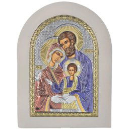 Icoana Sfanta Familie Argint Rama Alba 25x33cm