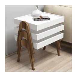 SET 3x măsuță laterală ROMA albă/maro