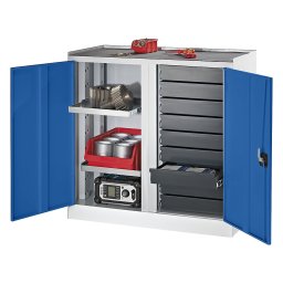 Dulap pentru unelte și furnizare unelte 9 sertare, 2 polițe, 1 perete despărțitor central