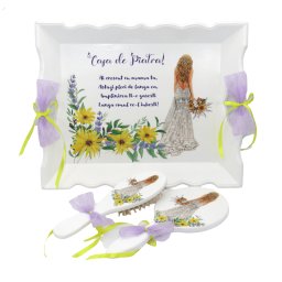 Set gatit mireasa, Flori de camp, galben si mov, 3 piese - DSPH207001