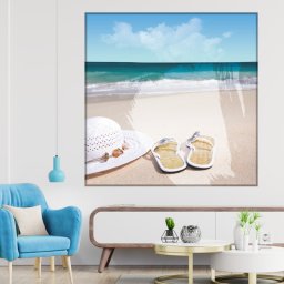 Tablou Canvas Decor Marin cu Slapi si Palarie de Soare DMR11 (Optiuni Tablou: 60x60cm)