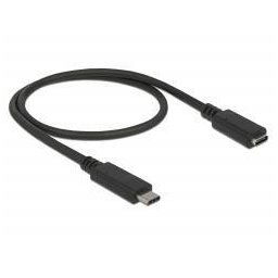 Cablu prelungitor cu port USB Type-C tată - port mamă; de 1,0m, negru