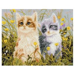 Set goblen cu diamante, cu sasiu, Pisoi, 40x50 cm
