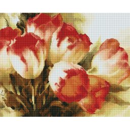Set goblen cu diamante, cu sasiu, Lalele colorate, 40x50 cm