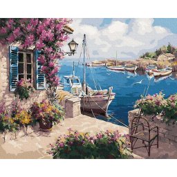 Set pictura pe numere, cu sasiu, Casa langa dig, 40x50 cm