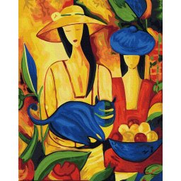 Set pictura pe numere, cu sasiu, Femei si pisica, 40x50 cm