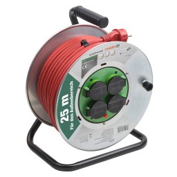 Prelungitor pe tambur 25 m, cablu 3x1.5 mm, H07RN-F 3G 1,5, IP44 Meister Pro Red Metal,