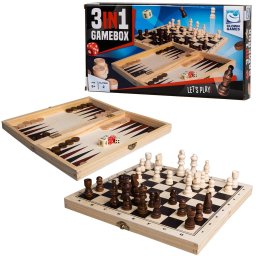 Joc de masa 3 in 1, table, sah si dame, din lemn - Clown Games