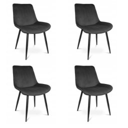 Set 4 scaune bucatarie/living, Jumi, Viva, catifea neagra, picioare metal negru, 54x61x83 cm