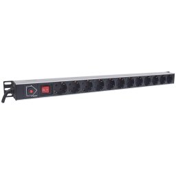 Prelungitor Intellinet Vertical Rackmount 12-Way Power Strip - German Type, With On/Off Switch and Overload Protection, 1.6m Power Cord (Euro 2-pin plug)