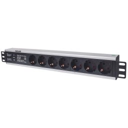 Prelungitor Intellinet 19" 1.5U Rackmount 7-Way Power Strip - German Type", With Surge Protection, 3m Power Cord (Euro 2-pin plug)