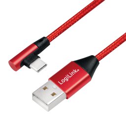 LOGILINK - USB 2.0 Cable USB-A male to USB-C (90° angled) male, red, 1m