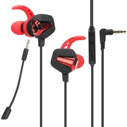 Casti Telecomanda pe fir control volum playback si preluare apeluri telefonice Negru/Rosu