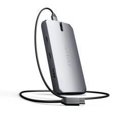 Adaptor multiport Satechi On the go 1xUSB-C PD charging, 1x G.Ethernet, 1x 4K HDMI, 1x VGA,1x USB-A, 1x USB-C, micro/SD, Gri spatial