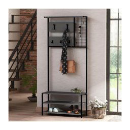 Cuier de perete cu pantofar NOMAD 182x78 cm negru/antracit