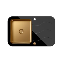 Chiuveta bucatarie din sticla negra securizata si cuva inox pvd Glen 211-Quadron