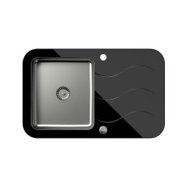 Chiuveta bucatarie din sticla negra securizata si cuva inox pvd Glen 211-Quadron