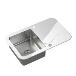 Chiuveta bucatarie din sticla alba securizata si cuva inox pvd Glen 211-Quadron
