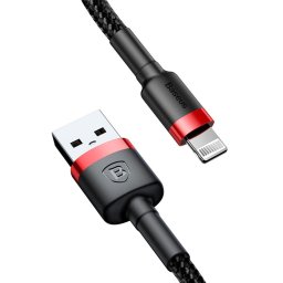 Kevlar USB Lightning Red Black 1m, output 2.4A, impletitura textila
