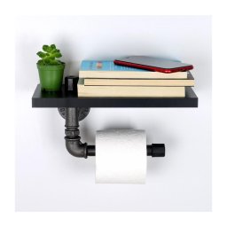 Suport de hârtie igienică cu raft BORU 12x30 cm negru