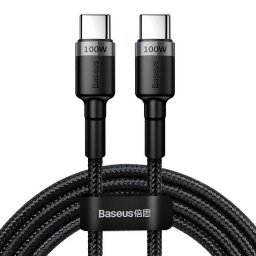 Cafule, Fast Charging Data Cable pt. smartphone, USB Type-C la USB Type-C PD2.0 20V/5A, brodat, 2m, Gri/Negru