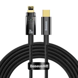 Explorer, Fast Charging, USB Type-C la Lightning 20W 2m Auto Power-Off, Negru Transparent