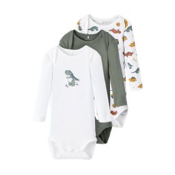 NAME IT Bodysuit pentru bebe (Pack Of 3) Nbmbody 3P Ls Laurel Wreath Dino Noos 13206293 17-6009 TCX Laurel Wreath