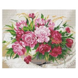 Set goblen cu diamante, cu sasiu, Flori delicate, 40x50 cm