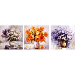 Set 3 picturi pe numere, cu sasiu, Set de flori, 50x150 cm